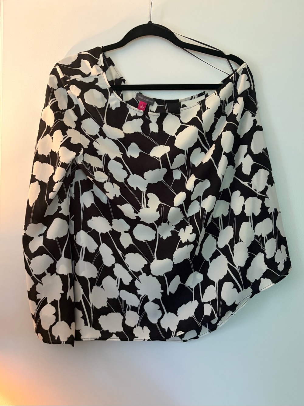 Vince Camuto one sleeve Black and White Floral Blouse